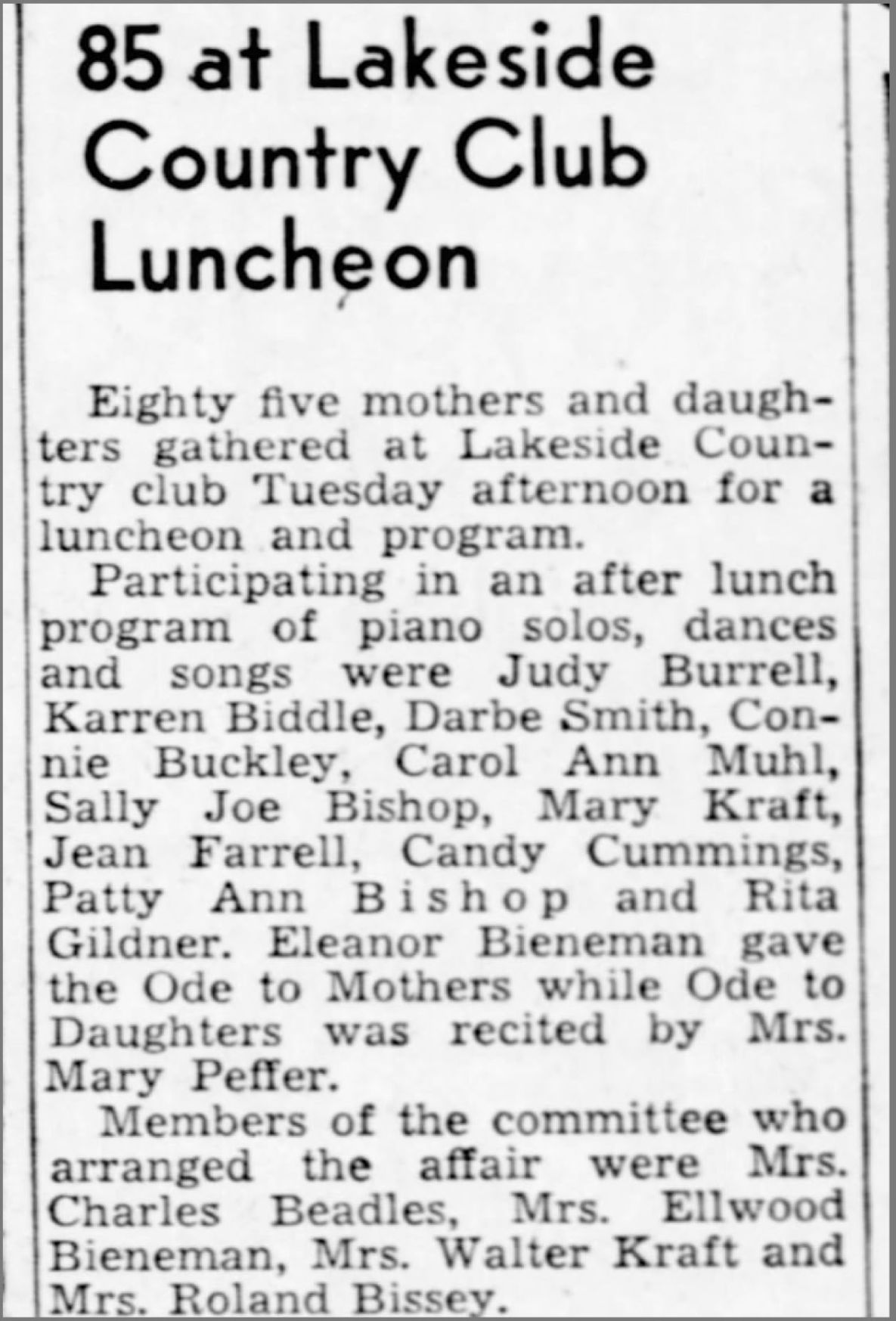 85 at Lakeside Country Club Luncheon